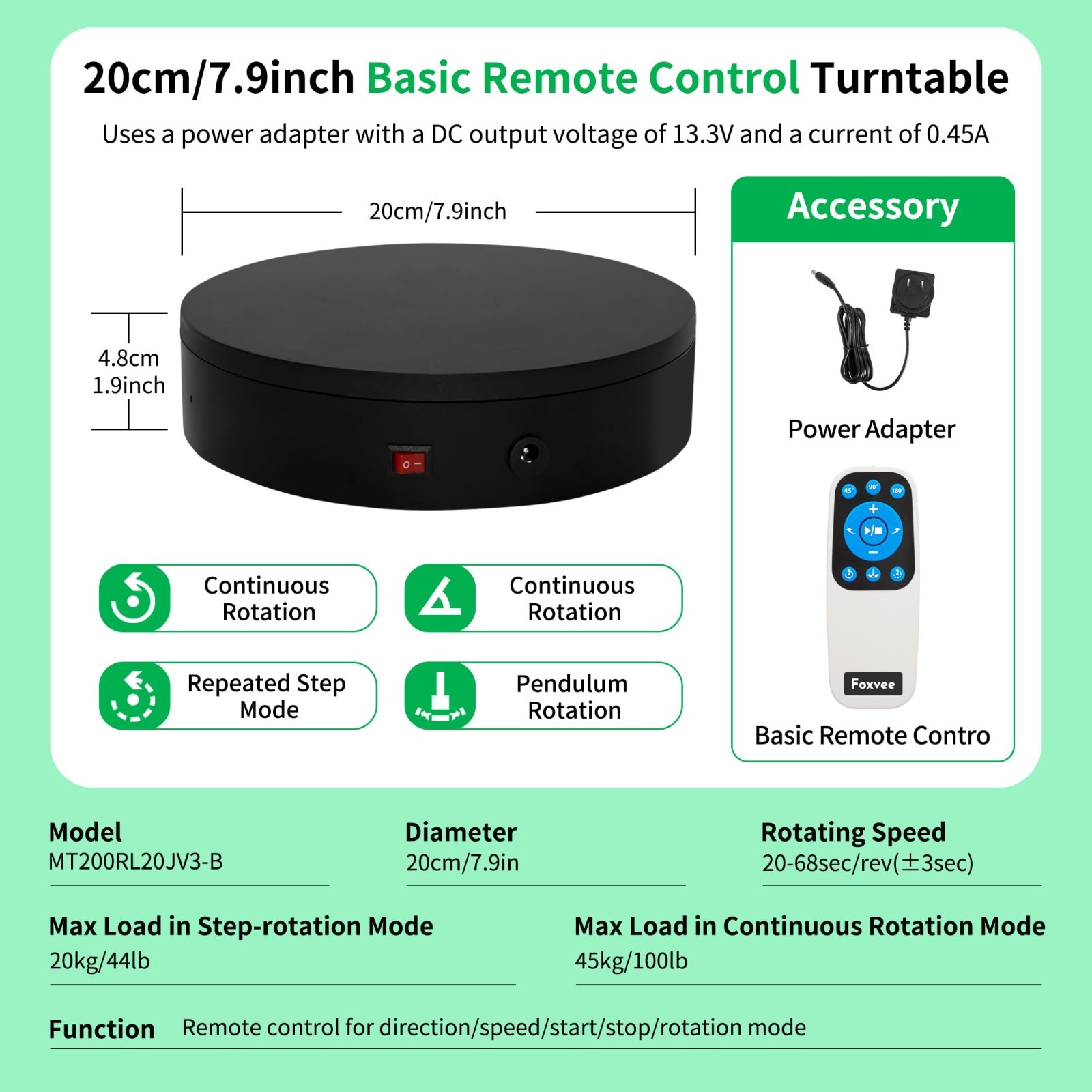 Motorized Rotating Display Turntable – 360° Photography Stand, Speed Adjustable,
