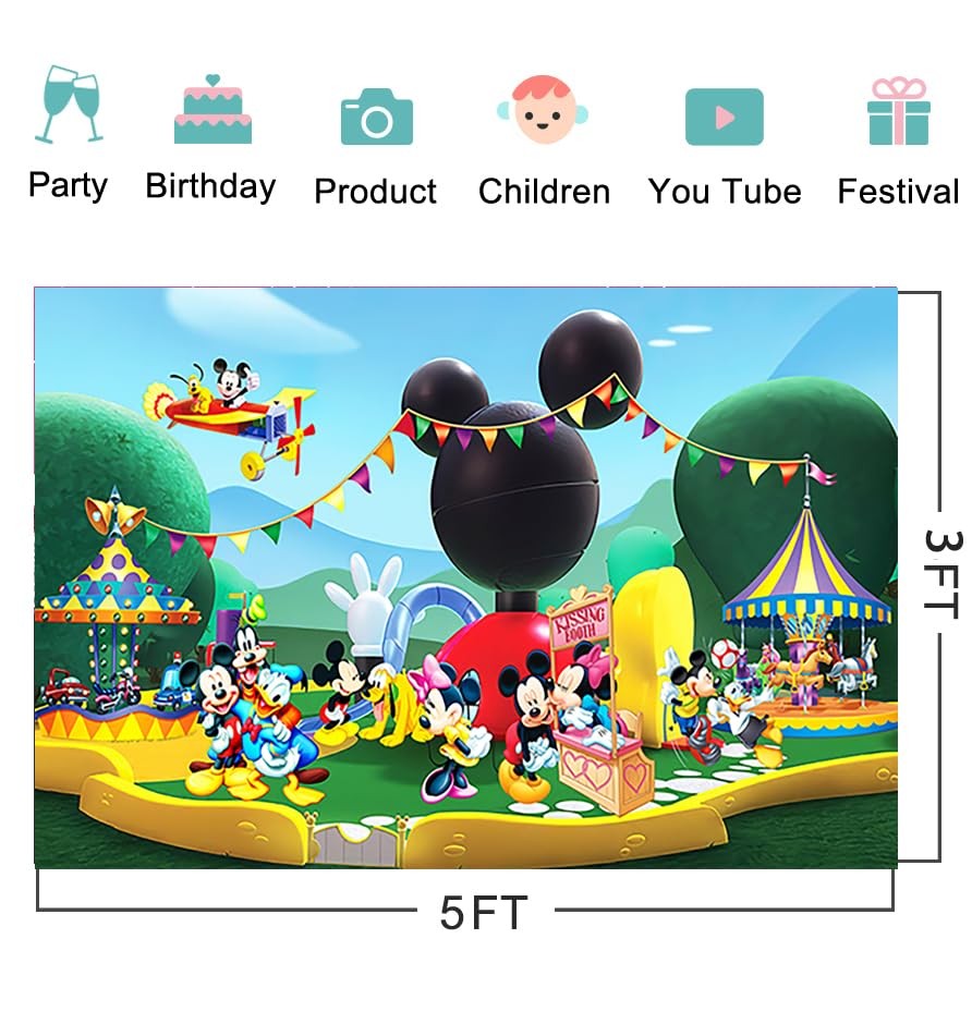 Clubhouse Birthday Backdrop for Party Decorations Background 5x3ft, Green