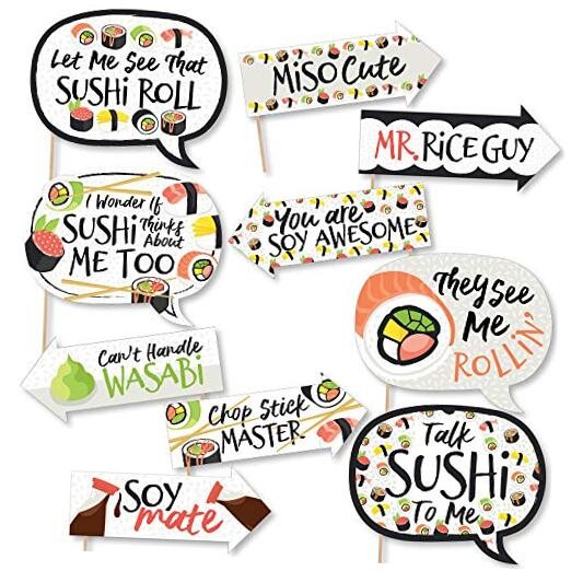 Funny Let’s Roll – Sushi – Japanese Party Photo Booth Kit – 10 Piece
