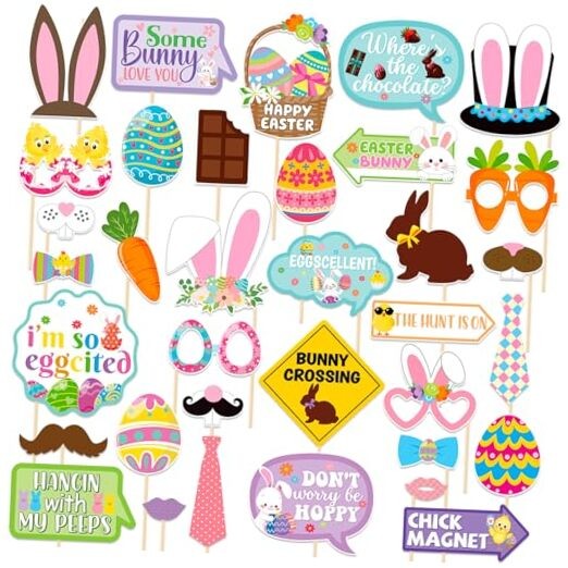 Easter Party Decorations Happy Easter Photo Booth Props Kit Cute Eggs Bunny