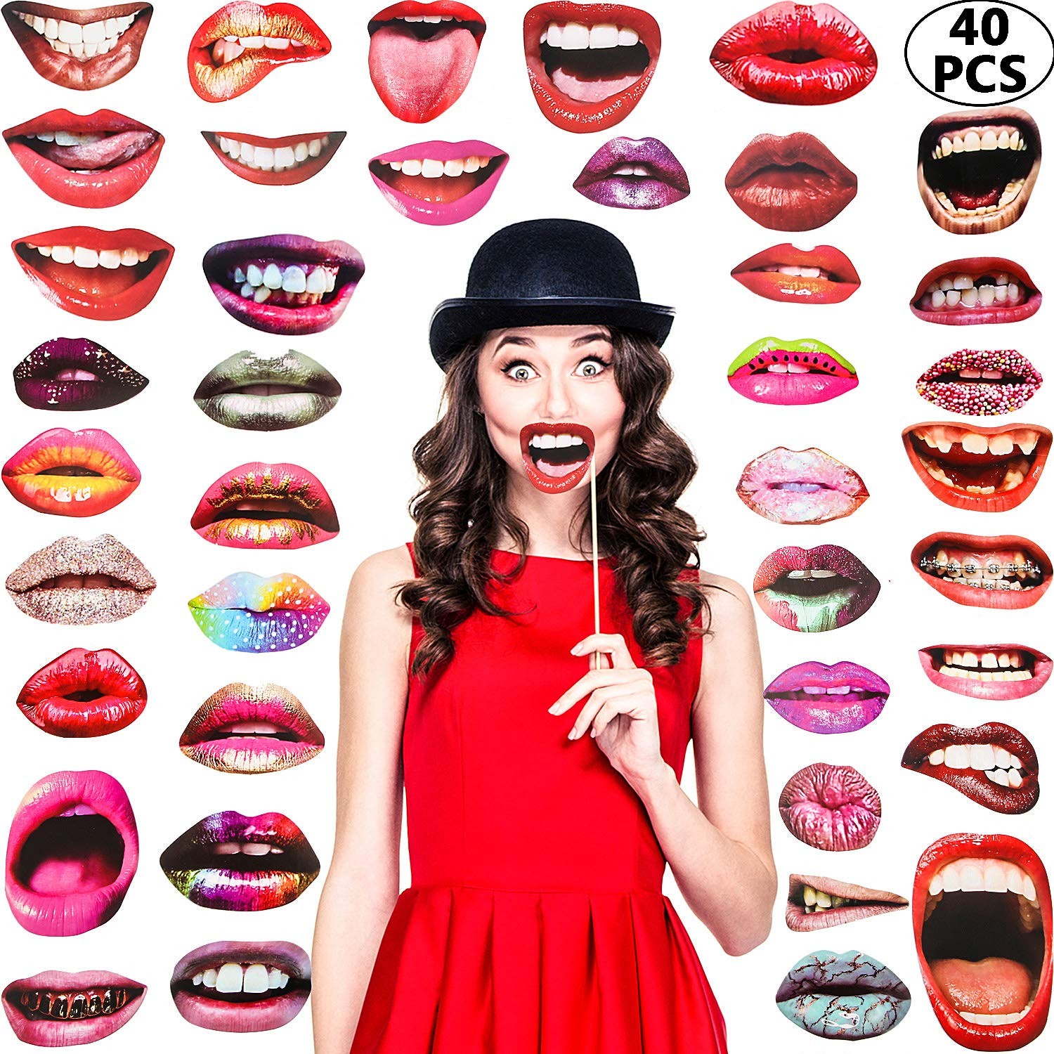 Gejoy 40 Pcs Graduation Photo Booth Props DIY Kit Funny Selfie Props Accessories