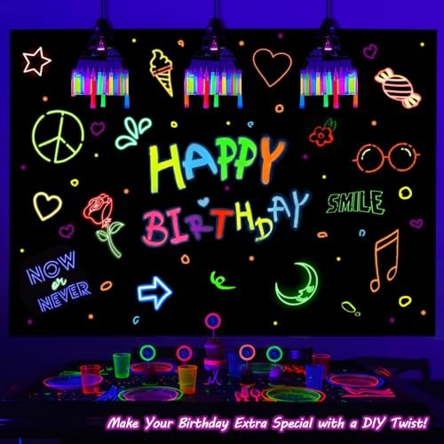 Mega-L Glow in The Dark Party Supplies, Neon DIY Party Decorations 5.2×5.9 feet