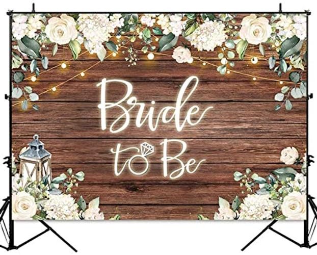 Bride to Be Bridal Shower Backdrop Rustic White Flowers Brown Wooden 7x5ft