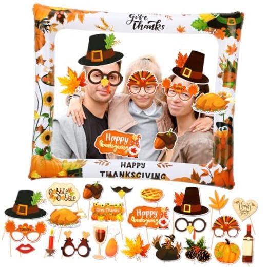 Thanksgiving Party Photo Booth Props with Inflatable Photo Frame, Funny Photo