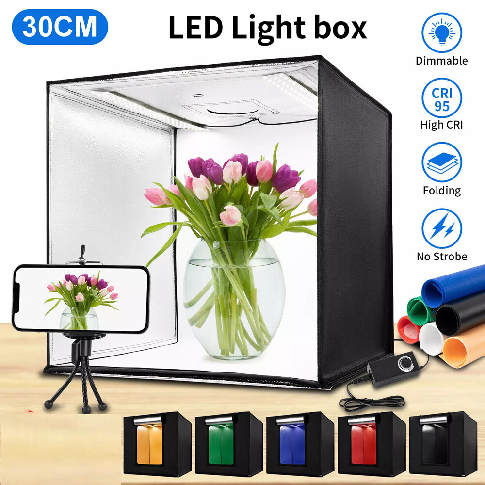PULUZ 12″ Large LED Light Box Photo Tent Dimmable Photography Studio Shooting US