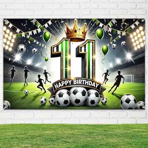 Happy 11th Birthday Soccer Themed Party Banner Stadium 11th Birthday Banner