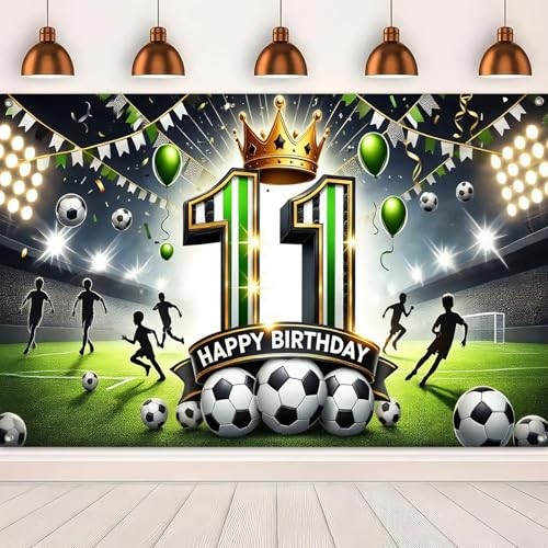 Happy 11th Birthday Soccer Themed Party Banner Stadium 11th Birthday Banner