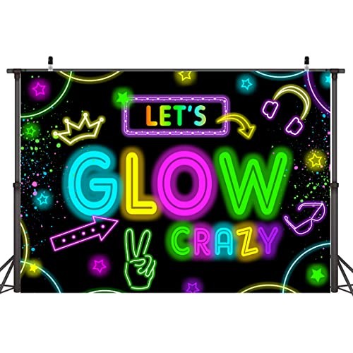 Neon Glow Party Decorations Supplies Backdrop Glow in The Dark Let’s Glow 7x5ft