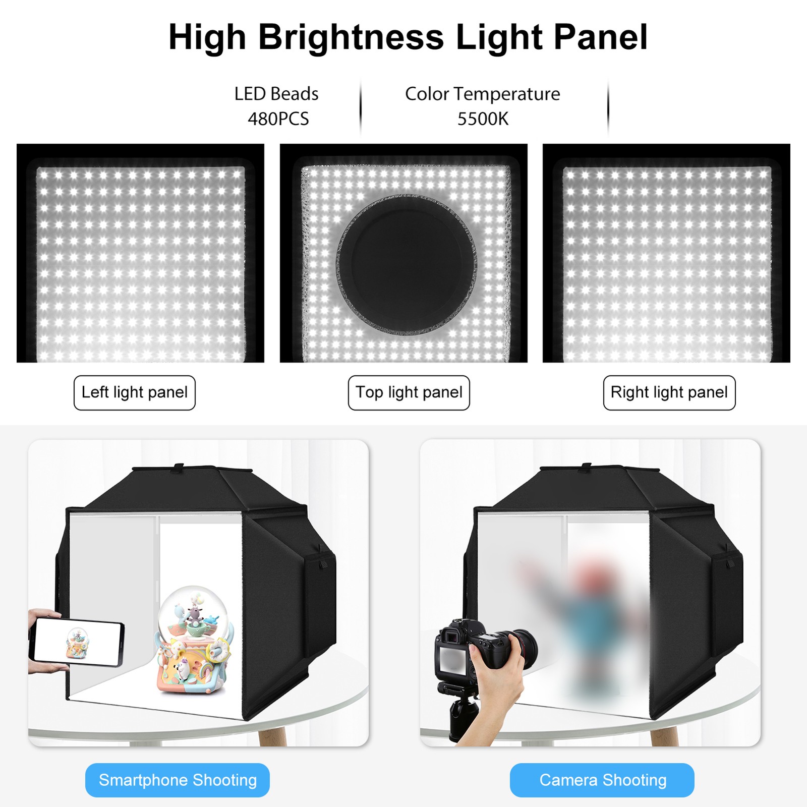 PU5042B 40cm * 40cm Folding LED Light Tent Desktop Photo Studio Light BKPZ