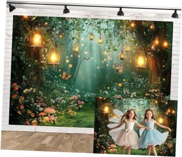 Spring Enchanted Forest Backdrop, Fairy Tale Wonderland Garden 7X5FT Green