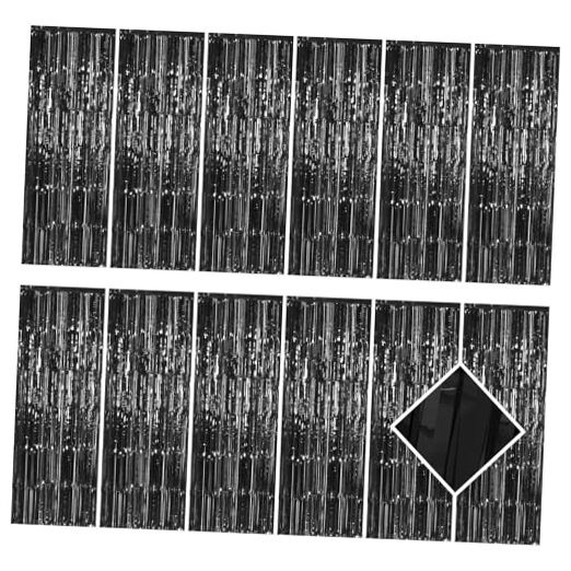 Foil Curtain Backdrop 3.2ft x 6.6ft Metallic Tinsel Fringe 12 Pack Black
