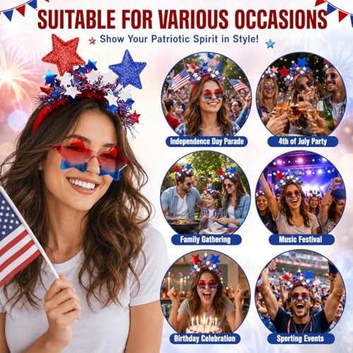 4th of July Patriotic Headband and Star Sunglasses Set Red White 4th of July-1