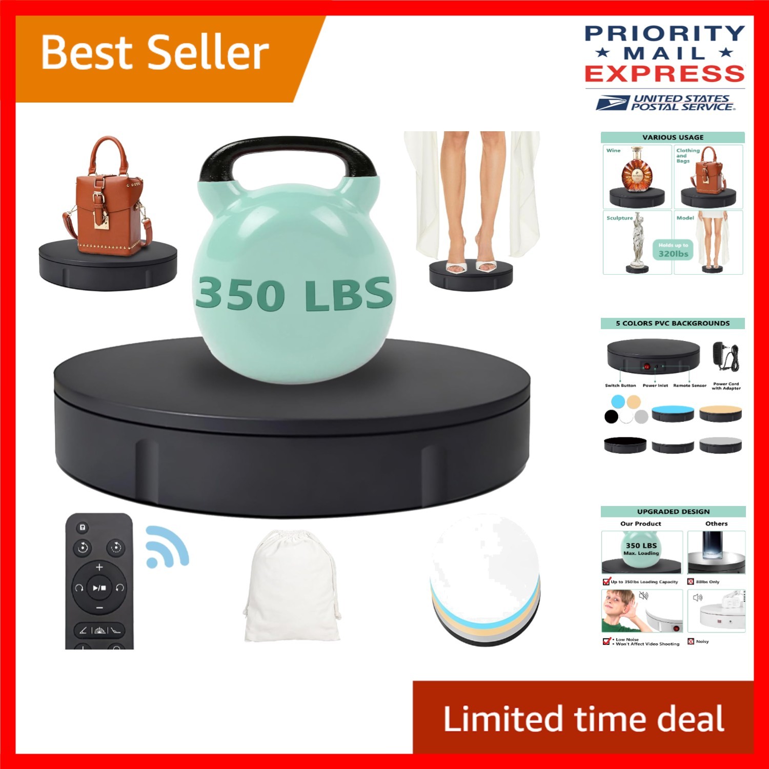 Professional 360° Remote Control Rotating Turntable – Quiet & Smooth Operation