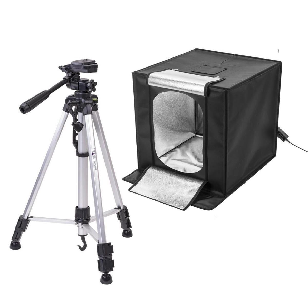 Glow LED Studio-Cube Portable Shooting Tent with Dimmer (17″) + 58″ 3 Section Tr