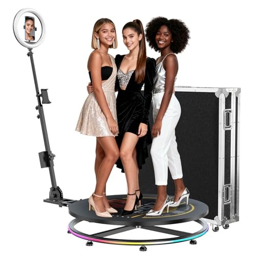 360 Photo Booth Machine for Parties with Flight Case,RGB Strip Light,Software
