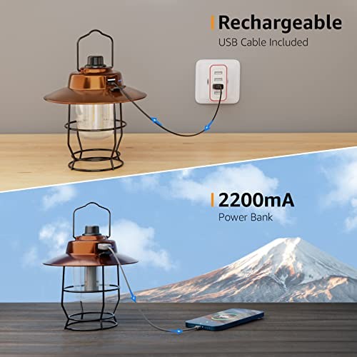 Vintage LED Camping Lantern Rechargeable, Power Bank, Christmas Decorations,