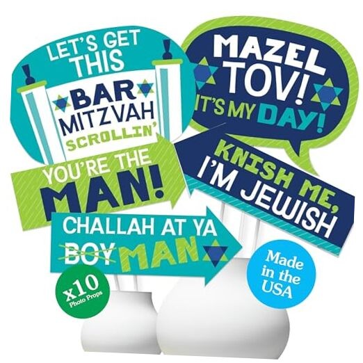 Funny Blue Bar Mitzvah – Boy Party Photo Booth Props Kit – 10 Piece