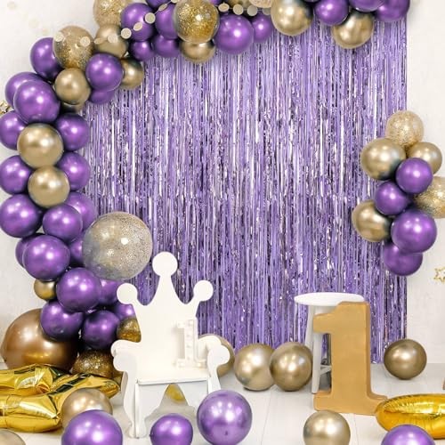 2 Pack Fringe Curtains Backdrops, Foil Fringe Curtains, Door Light Purple