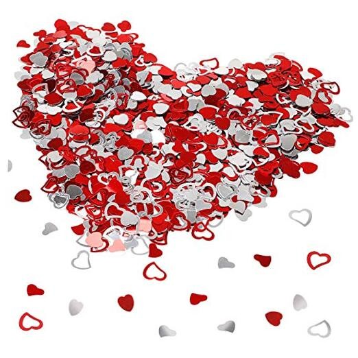 2000PCS/15MM Metallic Foil Red Silver Heart Confetti Glitter Heart Sequin for
