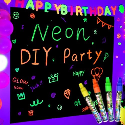 Mega-L Glow in The Dark Party Supplies, Neon DIY Party Decorations 5.2×5.9 feet