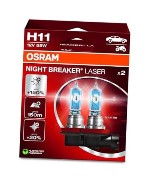 NIGHT BREAKER LASER +150% Brighter Halogen Headlight Lamp, 64211NL 2 Lamps H11