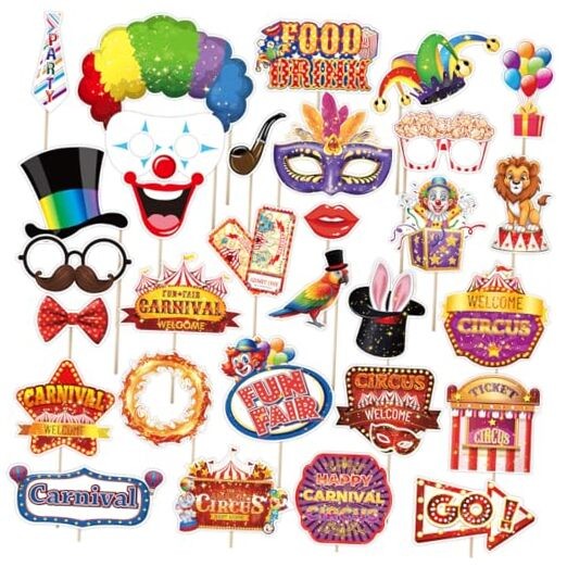 Photo Booth Props, Tumwisk 30PCS Decorations Circus Theme Party Carnival