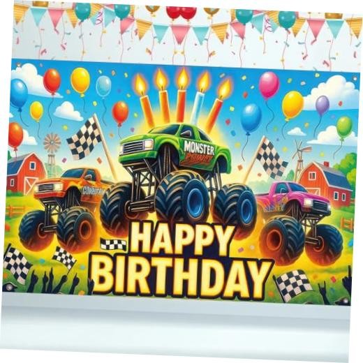 Truck Birthday Decorations Banner 71×43 Inch, Truck Birthday Party Multicolor2