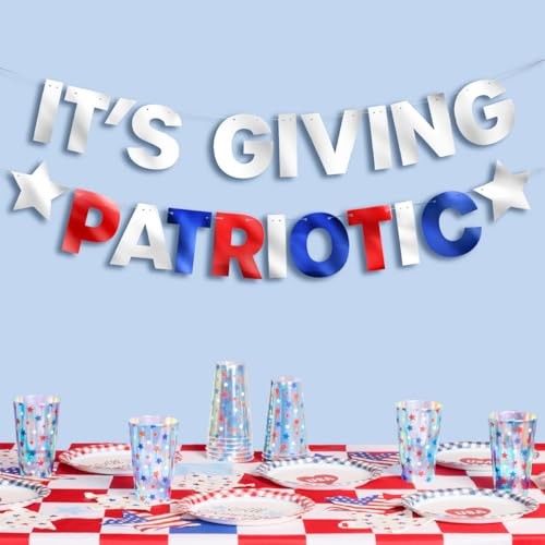 It’s Giving Patriotic Banner | 5 Ft. | 4th of July Garland, USA Decorations,