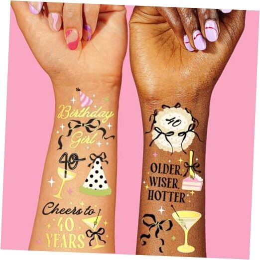 40th Birthday Temporary Tattoos – 46 designs, 2 sheets | Gold Foil, Milestone