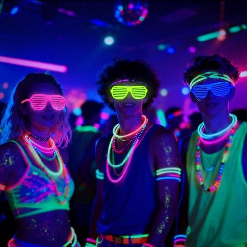 12Pcs Glow in The Dark Glasses,Neon Fluorescent Blacklight Eyeglasses Party