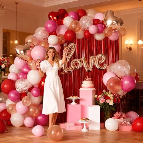 338 Pcs Valentine’s Day Balloon Arch Set, Red White and Pink Balloons with