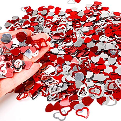 2000PCS/15MM Metallic Foil Red Silver Heart Confetti Glitter Heart Sequin for