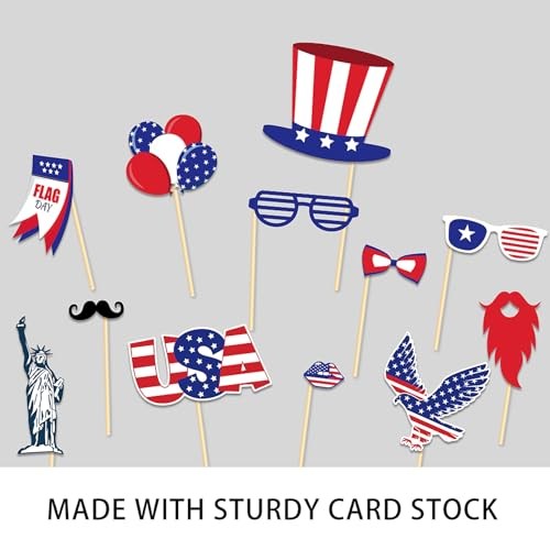 30 Pcs 4th of July Photo Booth Selfie Props Kit for Independence Day Party