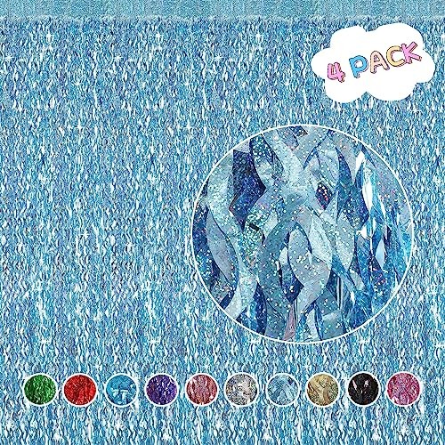 4 Pack Party Foil Curtain – 3.3 ft x 6.6 ft Wavy Photo Booth Light Blue