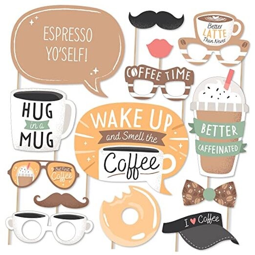 Coffee Cafe Photo Booth Props Kit – 20 Premium Cardstock Party Decorations,