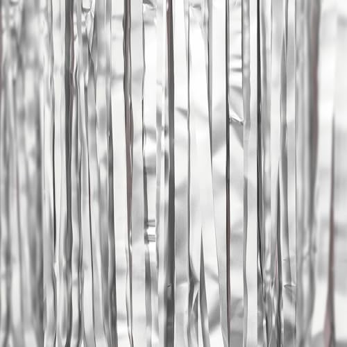Streamers Tinsel Backdrop 8.2FT Metallic Tinsel Foil Fringe 3pcs Silver
