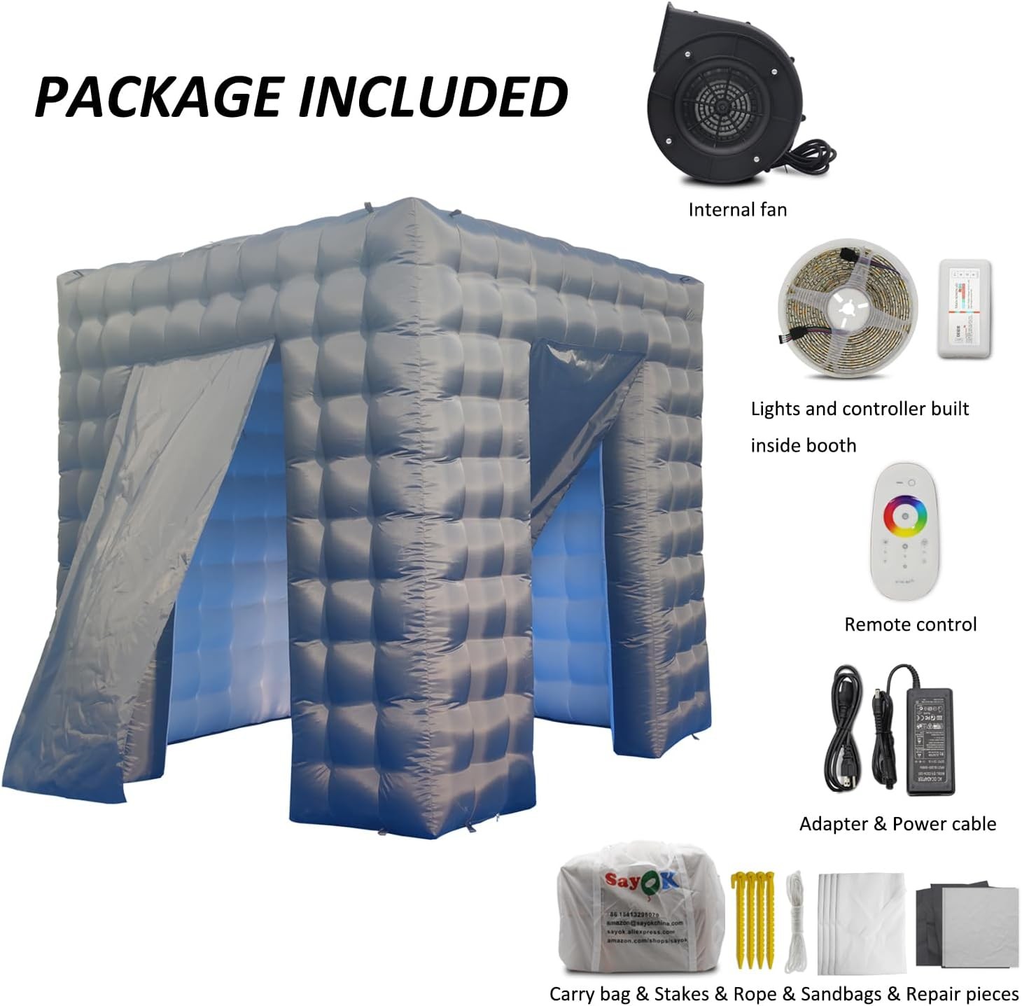 Inflatable Photo Booth Tent SAYOK 8.2ft Black White