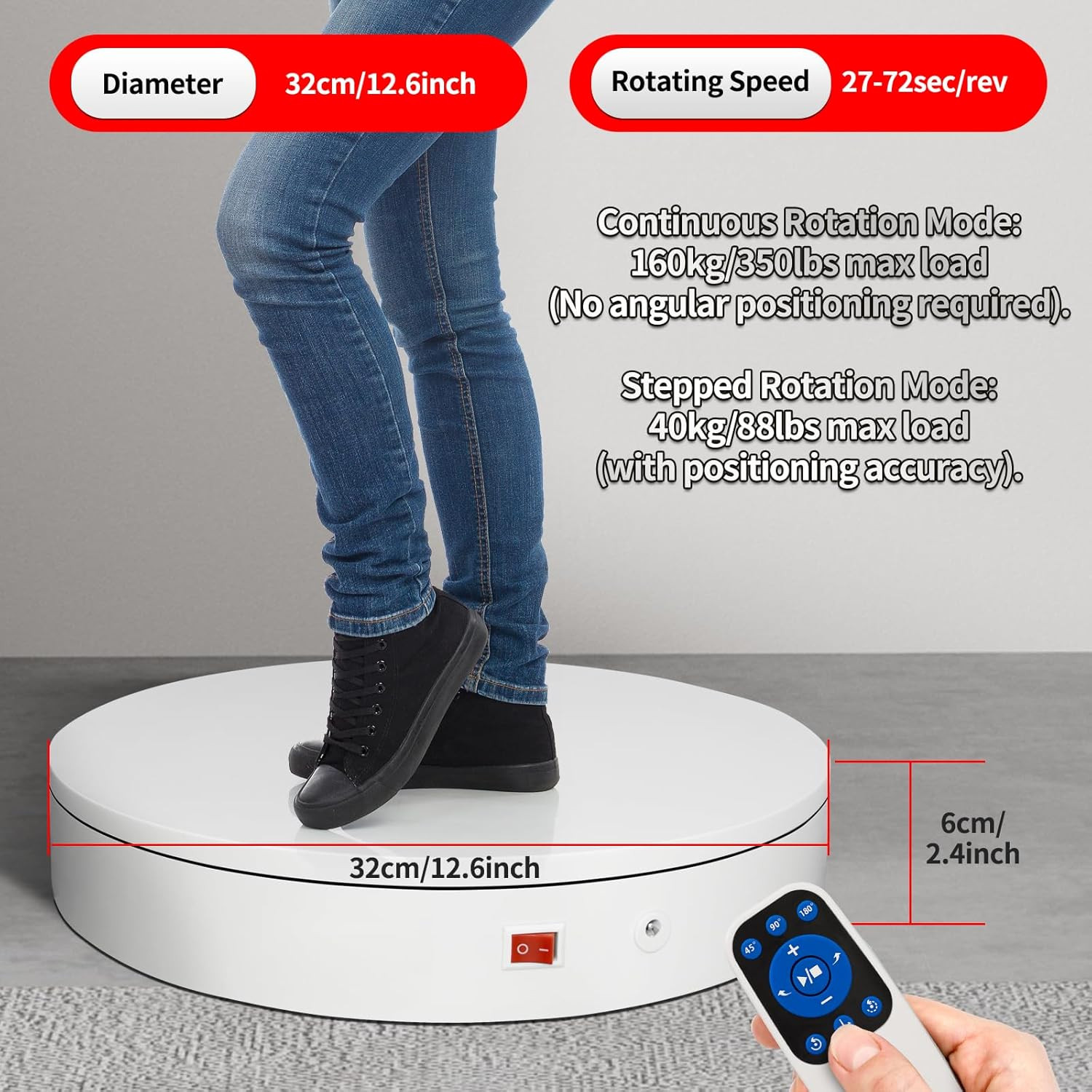 12.6Inch/350Lbs Capacity Large Rotating Platform,Remote Rotating Display Stand ,