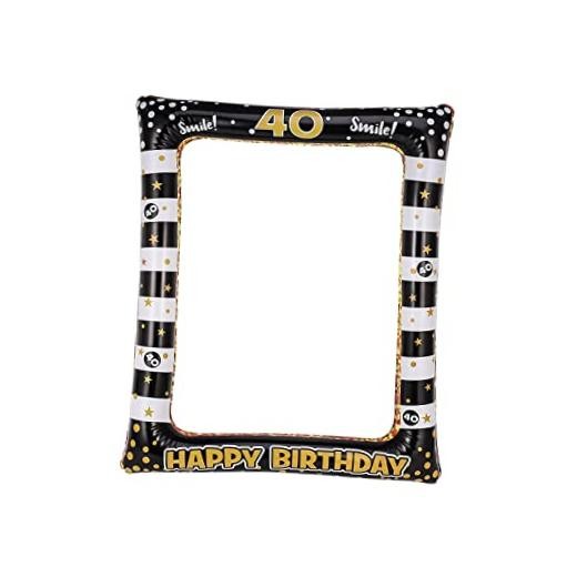 th Inflatable Birthday Selfie Frame, Black Gold Photo Booth Props Funny 40