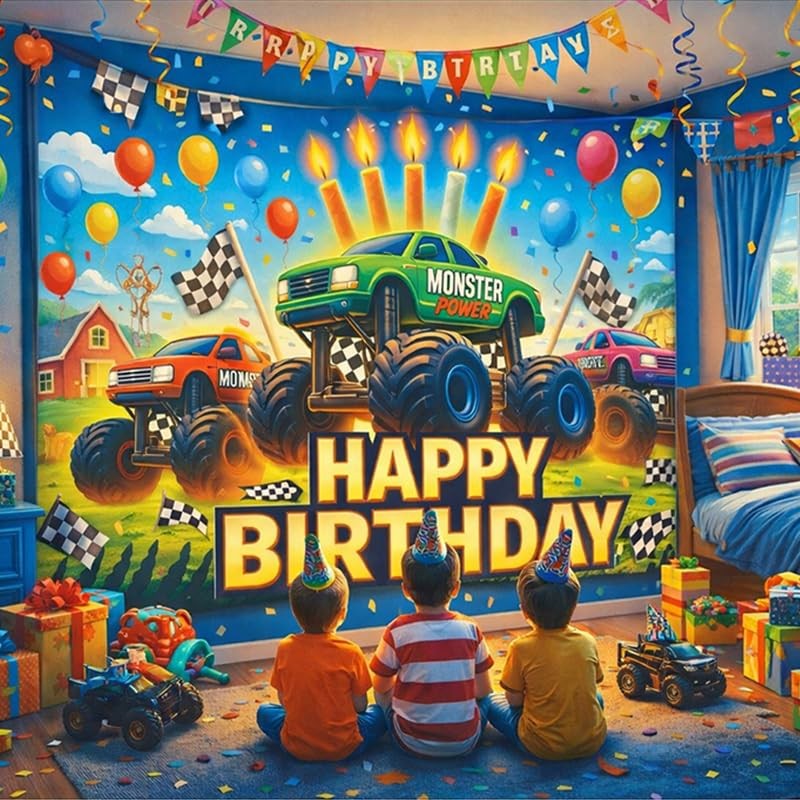 Truck Birthday Decorations Banner 71×43 Inch, Truck Birthday Party Multicolor2