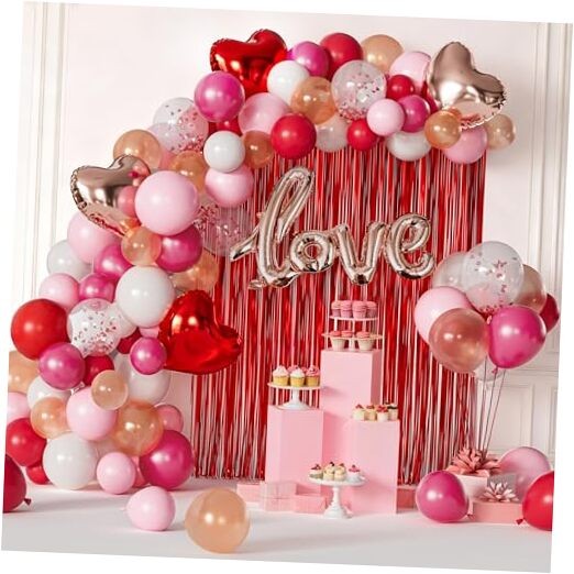 338 Pcs Valentine’s Day Balloon Arch Set, Red White and Pink Balloons with