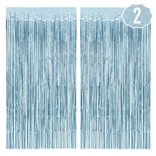 Party Decorations Matte Blue Fringe Foil Curtain – Set of 2 | Bachelorette