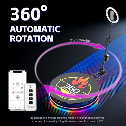 360 Photo Booth Machine for Parties with Flight Case,RGB Strip Light,Software
