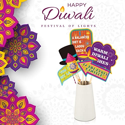 30 Pieces Happy Diwali Party Photo Booth Props Kit Festival of Lights Prop for