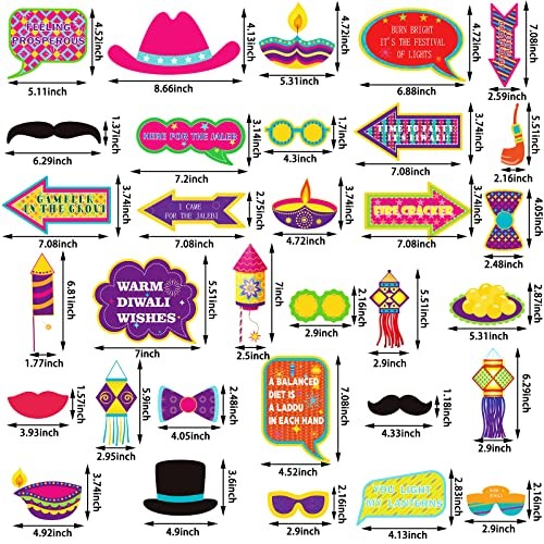 30 Pieces Happy Diwali Party Photo Booth Props Kit Festival of Lights Prop for