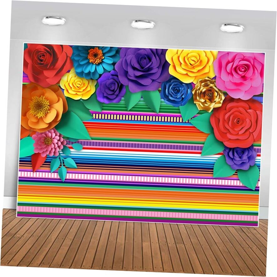 Mexican Theme Party Striped Backdrop Fiesta Cinco De Mayo Paper Flowers