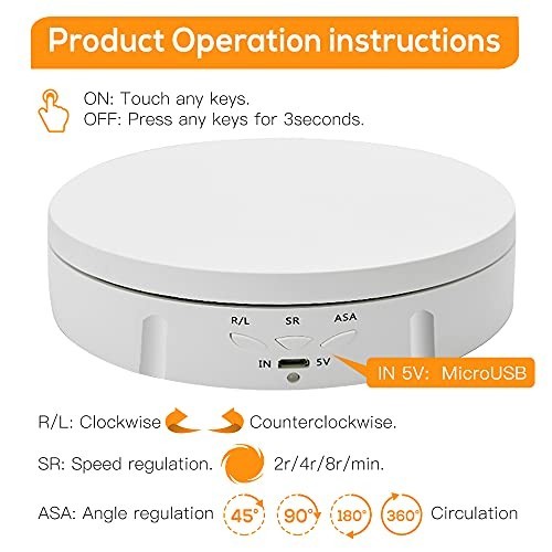 Motorized Rotating Photography Turntable Stand, 90/180/360° Display with 6 Backg