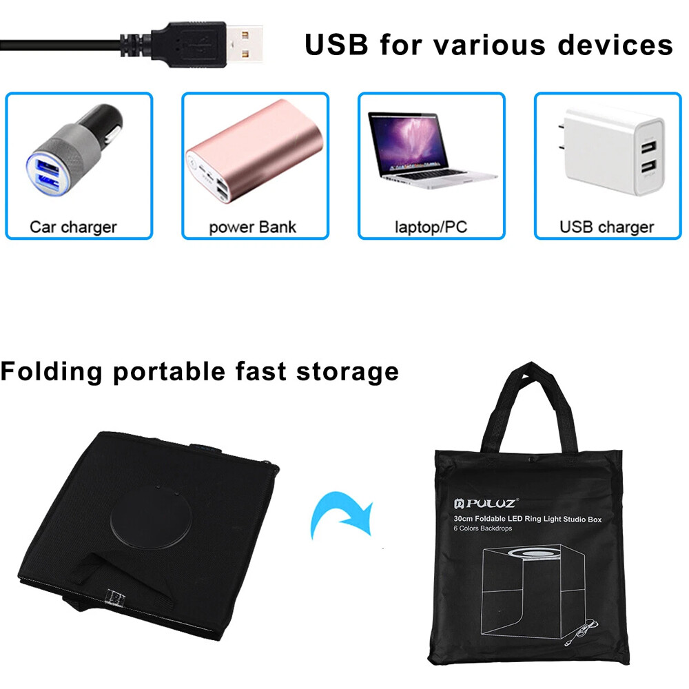 PULUZ 12″ Large LED Light Box Photo Tent Dimmable Photography Studio Shooting US