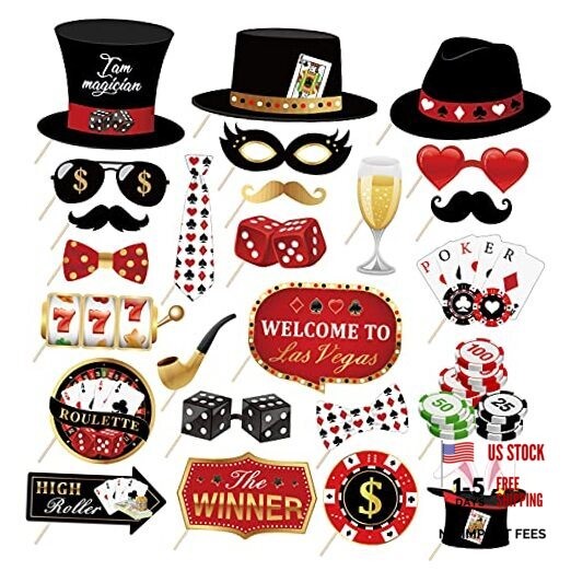 25Pcs Casino Themed Party Photo Booth Prop Set DIY Poker Theme Selfie Props