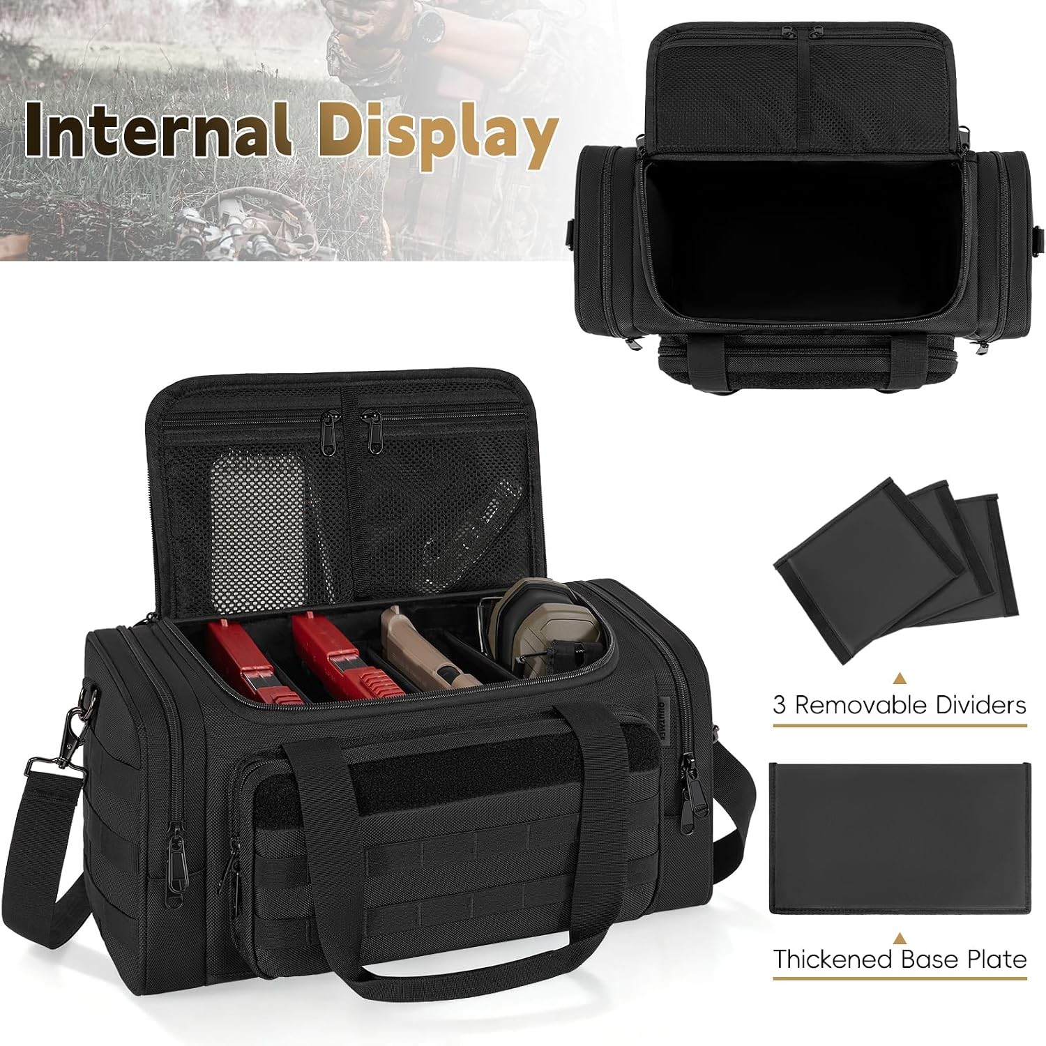 Tactical Pistol Range Bag with Mag Slots and Extra Storage